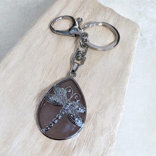 Dragon Fly Key Ring - Rose Quartz